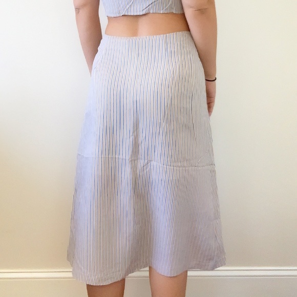 'Leaden' Set Striped Linen Midi Skirt - Picture 5 of 6